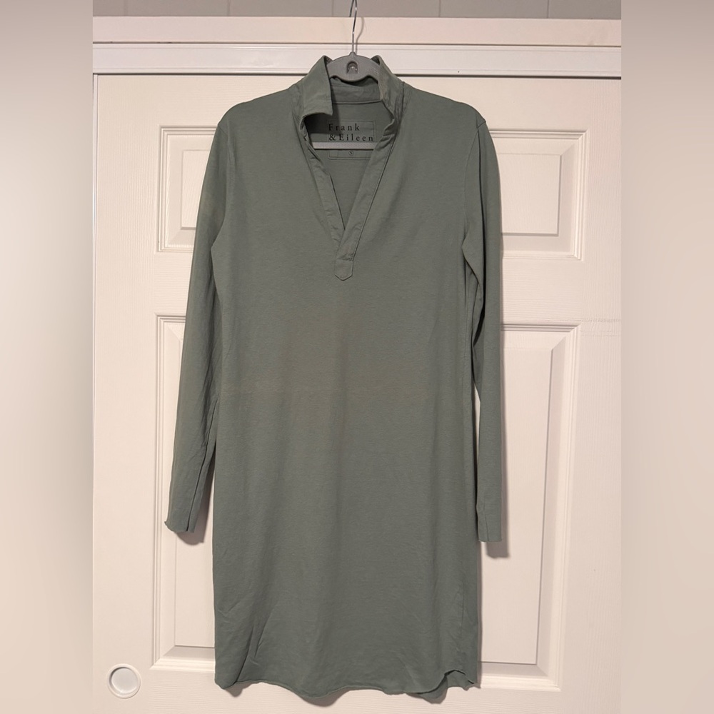 FRANK‎ & EILEEN Nicole Popover Henley Polo Dress Green Rosemary Resort Summer